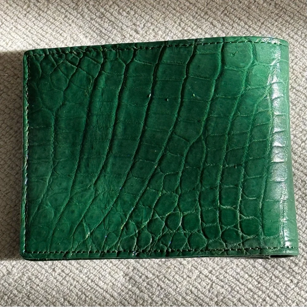 Genuine Croc Leather Wallet Dark Olive Color